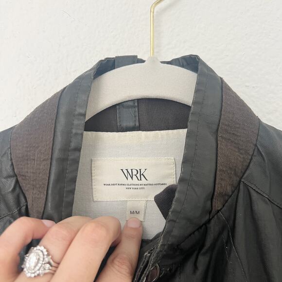 [WRK] Work.Rest.Karma Dark Brown Coated Linen Cargo Bush Coat Jacket Sz Medium M - Picture 11 of 12